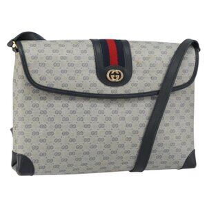 Authentic GUCCI Micro GG Supreme Sherry Line Bag PVC Navy Gold 001 14 5364